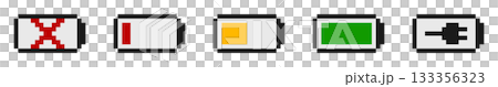 8-bit pixel art power battery icon set 8-bit pixel art power battery icon set 133356323