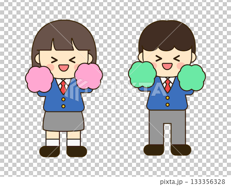 illustration of boy and girl students cheer 133356328