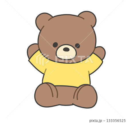 両手を上げる黄色Tシャツのクマのぬいぐるみのイラスト 両手を上げる黄色Tシャツのクマのぬいぐるみのイラスト 133356525