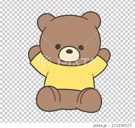 Illustration of a teddy bear in a yellow T-shirt raising both hands 133356525