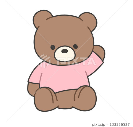 片手を上げるピンクTシャツのクマのぬいぐるみのイラスト 片手を上げるピンクTシャツのクマのぬいぐるみのイラスト 133356527