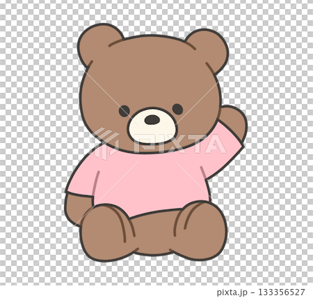 片手を上げるピンクTシャツのクマのぬいぐるみのイラスト 片手を上げるピンクTシャツのクマのぬいぐるみのイラスト 133356527