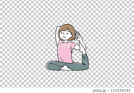 一位女士正在做高難度的瑜珈姿勢 133356542