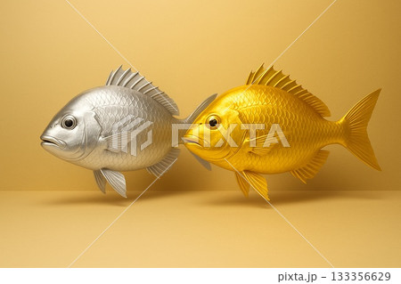 Gold and Silver Sea Breams／金と銀の鯛（めでたい二匹） 133356629