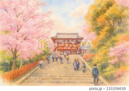 Kamakura Shrine with Cherry Blossoms／桜咲く鎌倉神社 133356630