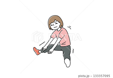 体が硬くて開脚前屈に苦戦する女性のイラスト 体が硬くて開脚前屈に苦戦する女性のイラスト 133357095