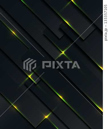 Abstract dark modern background with matte black rectangles and neon green gold glowing streaks creating a futuristic geometric design for digital use and creative visual projects 133357105