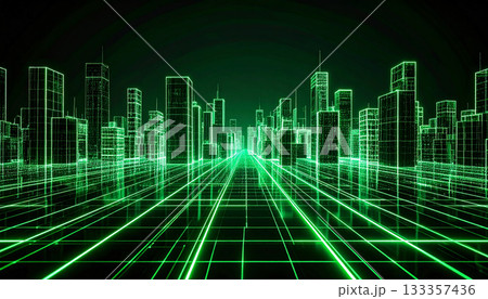 緑の光に包まれた未来都市 緑の光に包まれた未来都市 133357436