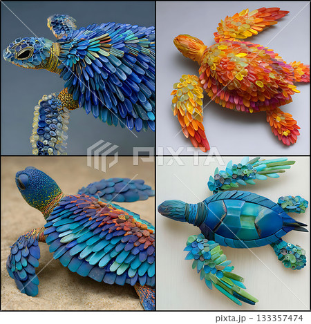 環境保護を訴える海洋プラスチックアート 133357474