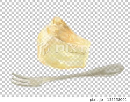 一幅描繪烤起司蛋糕和叉子的柔和插圖。 133358002