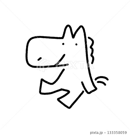 座る馬キャラクター　休憩　リラックス　くつろぐ　モノクロ 133358059