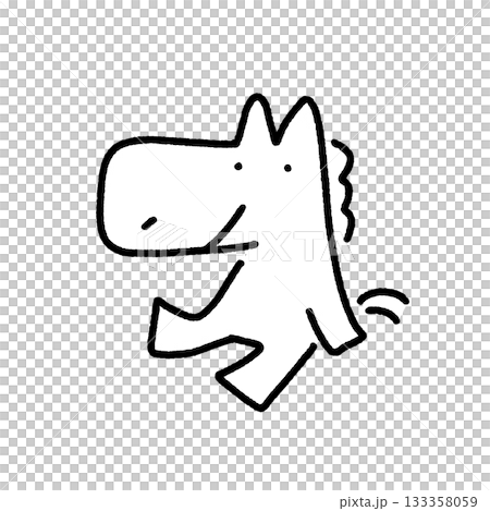 座る馬キャラクター　休憩　リラックス　くつろぐ　モノクロ 133358059