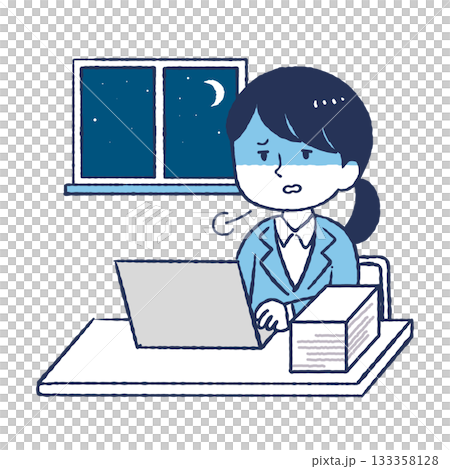 一名女子加班到深夜。 一名女子加班到深夜。 133358128