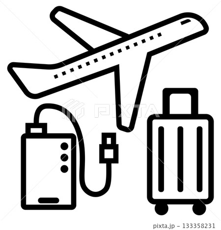 飛行機とモバイルバッテリーとキャリーケースのアイコン素材セット 133358231