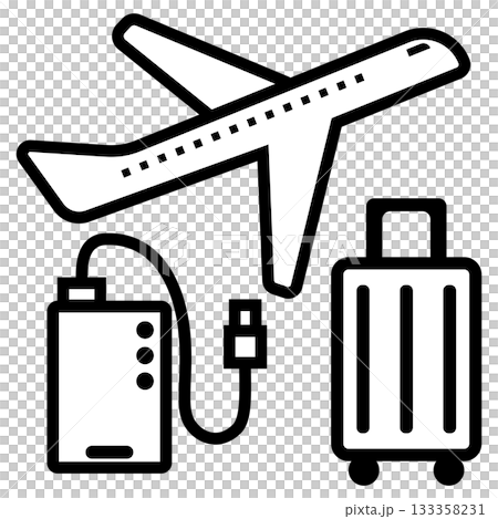 飛機、手機電池和手提箱圖示集 133358231