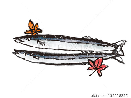 秋刀魚　墨絵イラスト 133358235