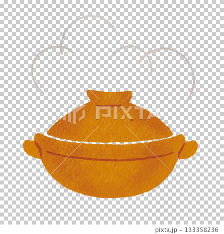 一口冒著熱氣的棕色陶鍋插圖(火鍋,日本料理,冬季料理) 一口冒著熱氣的棕色陶鍋插圖(火鍋,日本料理,冬季料理) 133358236
