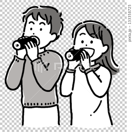Monochrome illustration of a young couple eating Ehomaki (thick roll) sushi for Setsubun Monochrome illustration of a young couple eating Ehomaki (thick roll) sushi for Setsubun 133358725