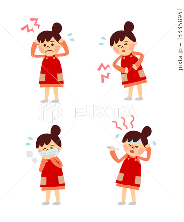 体調不良の女性　セット 133358951