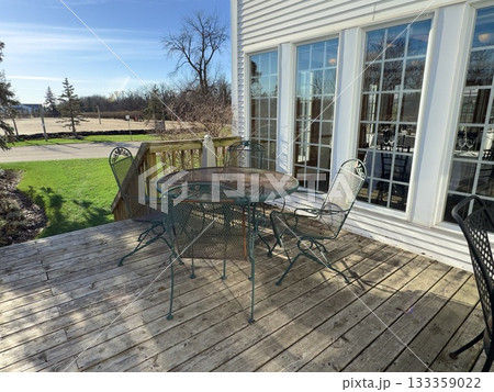 Outdoor patio seating on wooden deck Outdoor patio seating on wooden deck 133359022