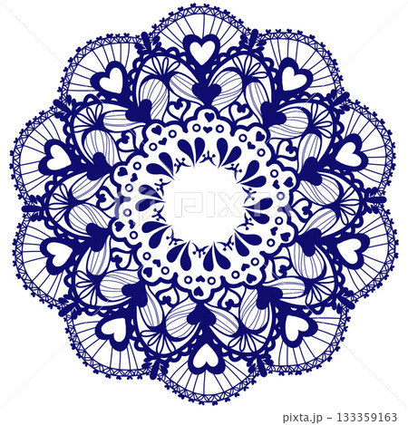 濃い青色のハート模様の混ざったレース 133359163