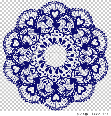 濃い青色のハート模様の混ざったレース 133359163