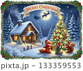 クリスマスの森の中にある家のイラスト・クリスマスカード 133359553