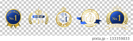 セールスアワードのバッジのイラストセット。青色。白背景にベクターイラスト。 133359833