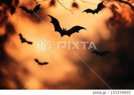 A large flock of bats is flying gracefully through a cloudy sky. AI-generated content. A large flock of bats is flying gracefully through a cloudy sky. AI-generated content. 133359905
