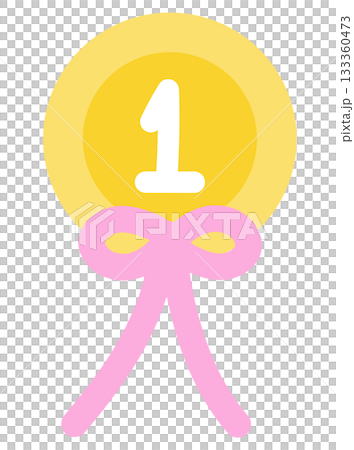 Cute illustration of number 1 gold medal with pink ribbon for winning competition, decoration, cartoon, sport, tournament, marathon, running club, comic, patch, brooch, pin, souvenir shop, shirt print Cute illustration of number 1 gold medal with pink ribbon for winning competition, decoration, cartoon, sport, tournament, marathon, running club, comic, patch, brooch, pin, souvenir shop, shirt print 133360473