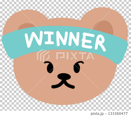 Cute illustration of teddy bear wearing WINNER headband for sport, exercise, diet, competition, animal decoration, cartoon, character, comic, mascot, patch, brooch, zoo, souvenir shop, shirt print 133360477