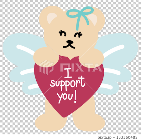 Cute illustration of teddy bear with angel wings, and I support you heart sign for running club, sport, exercise, diet, competition, animal decoration, cartoon, character, comic, mascot, souvenir shop Cute illustration of teddy bear with angel wings, and I support you heart sign for running club, sport, exercise, diet, competition, animal decoration, cartoon, character, comic, mascot, souvenir shop 133360485