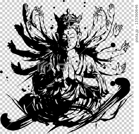 Ink painting illustration of the Thousand-Armed Kannon 133360646