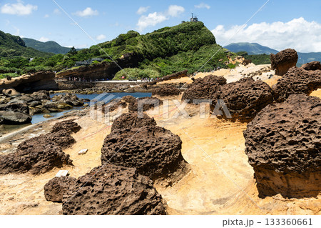 Beautiful view of the Yehliu Geopark. Yehliu is a cape located in Wanli, New Taipei City, Taiwan. 133360661