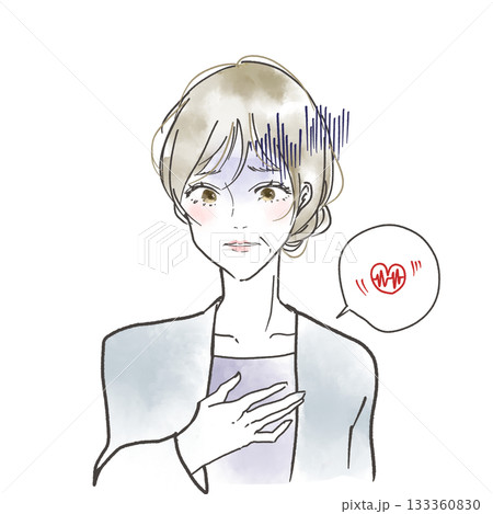 更年期で動悸がする中年女性のイラスト 更年期で動悸がする中年女性のイラスト 133360830