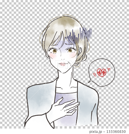 更年期で動悸がする中年女性のイラスト 更年期で動悸がする中年女性のイラスト 133360830