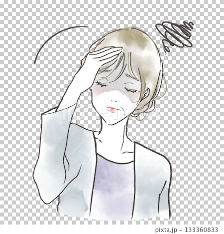 插圖描繪了一位因更年期而感到頭暈的女性 133360833