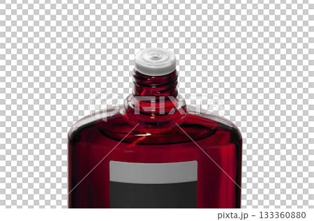 [Cutout transparent background material] Red translucent bottle of hair growth agent with screw cap open 133360880