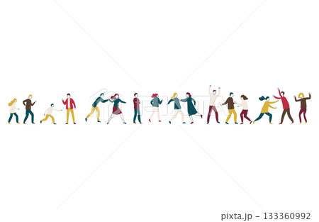 にぎやかなトラブルシーンの手描きイラスト素材 133360992