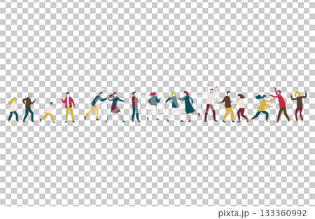 にぎやかなトラブルシーンの手描きイラスト素材 133360992