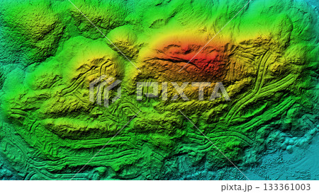 Topographic color gradient. The height color palette is a vivid visual that displays the change in elevation through soft color transitions. Landscape shades is a picture with a smooth color change 133361003
