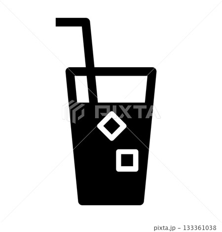 Juice glass with drinking straw and ice cubes icon, drink sign 133361038