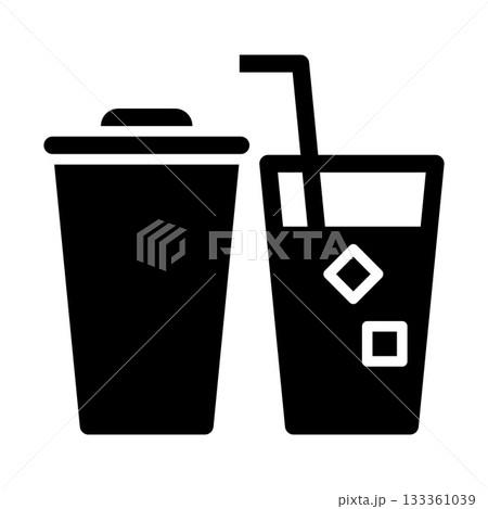 Coffee to go and juice glass with ice cubes icon, drink sign set 133361039