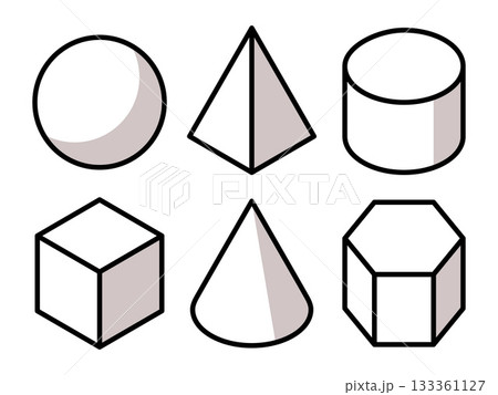 Collection of geometric shapes, cone, cylinder, sphere, cube and pyramid icons 133361127