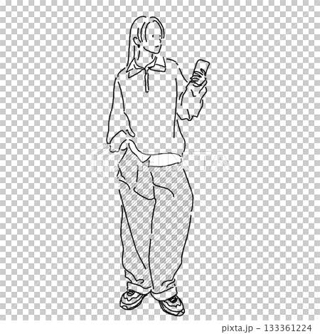 身穿時尚服飾的女性的單色插畫 133361224