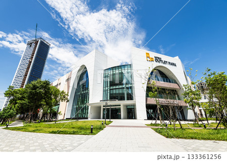 Low-angle view of the Mitsui Outlet Park Linkou in New Taipei City, Taiwan. It is Mitsui Fudosan's third overseas base. Low-angle view of the Mitsui Outlet Park Linkou in New Taipei City, Taiwan. It is Mitsui Fudosan's third overseas base. 133361256
