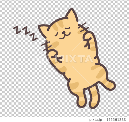 お腹を見せて寝る茶トラ猫 133361288