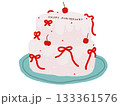 お祝いのケーキ　ホール　生クリーム　バースデー　アニバーサリー　リボン　さくらんぼ　イラスト 133361576