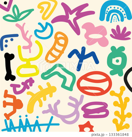 Playful Colorful Abstract Doodle Pattern - Hand-Drawn Vector Design Playful Colorful Abstract Doodle Pattern - Hand-Drawn Vector Design 133361848