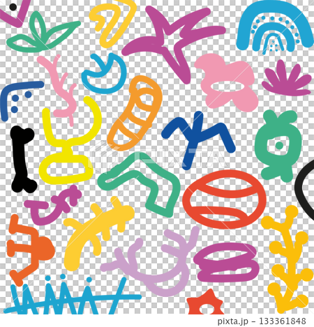 Playful Colorful Abstract Doodle Pattern - Hand-Drawn Vector Design Playful Colorful Abstract Doodle Pattern - Hand-Drawn Vector Design 133361848